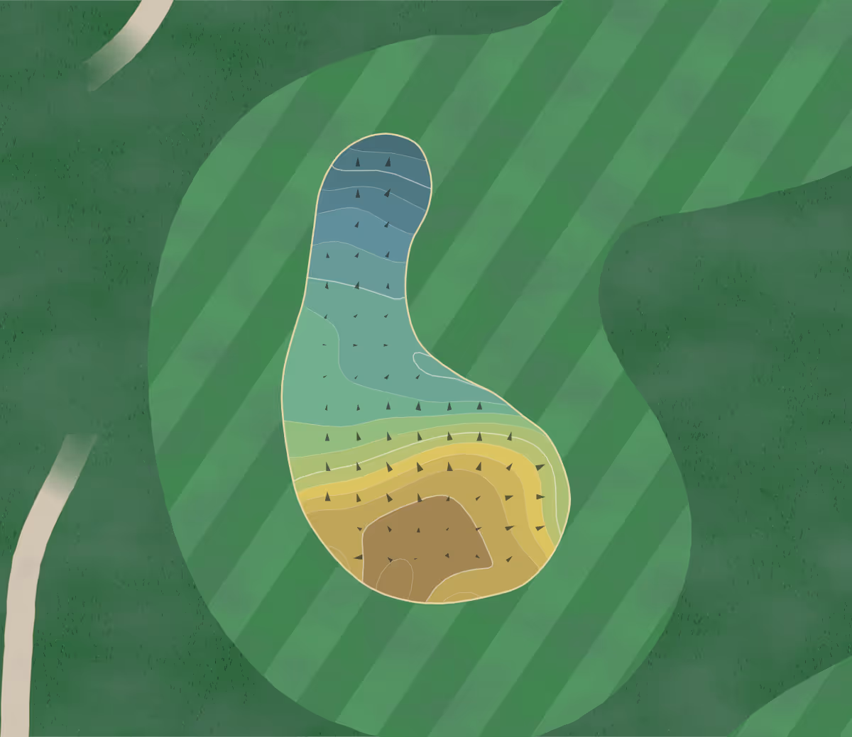Green contour map of Clarksdale CC in Clarkdsdale, Mississippi — 143 elevation contours at a 3-inch interval with fall-line arrows, traced from 1-meter lidar