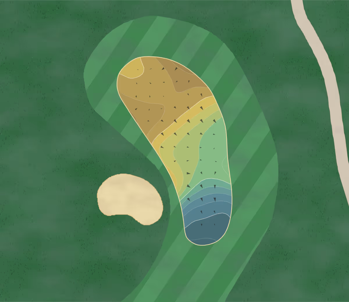 Green contour map of Classic Club in Palm Desert, California — 203 elevation contours at a 3-inch interval with fall-line arrows, traced from 1-meter lidar