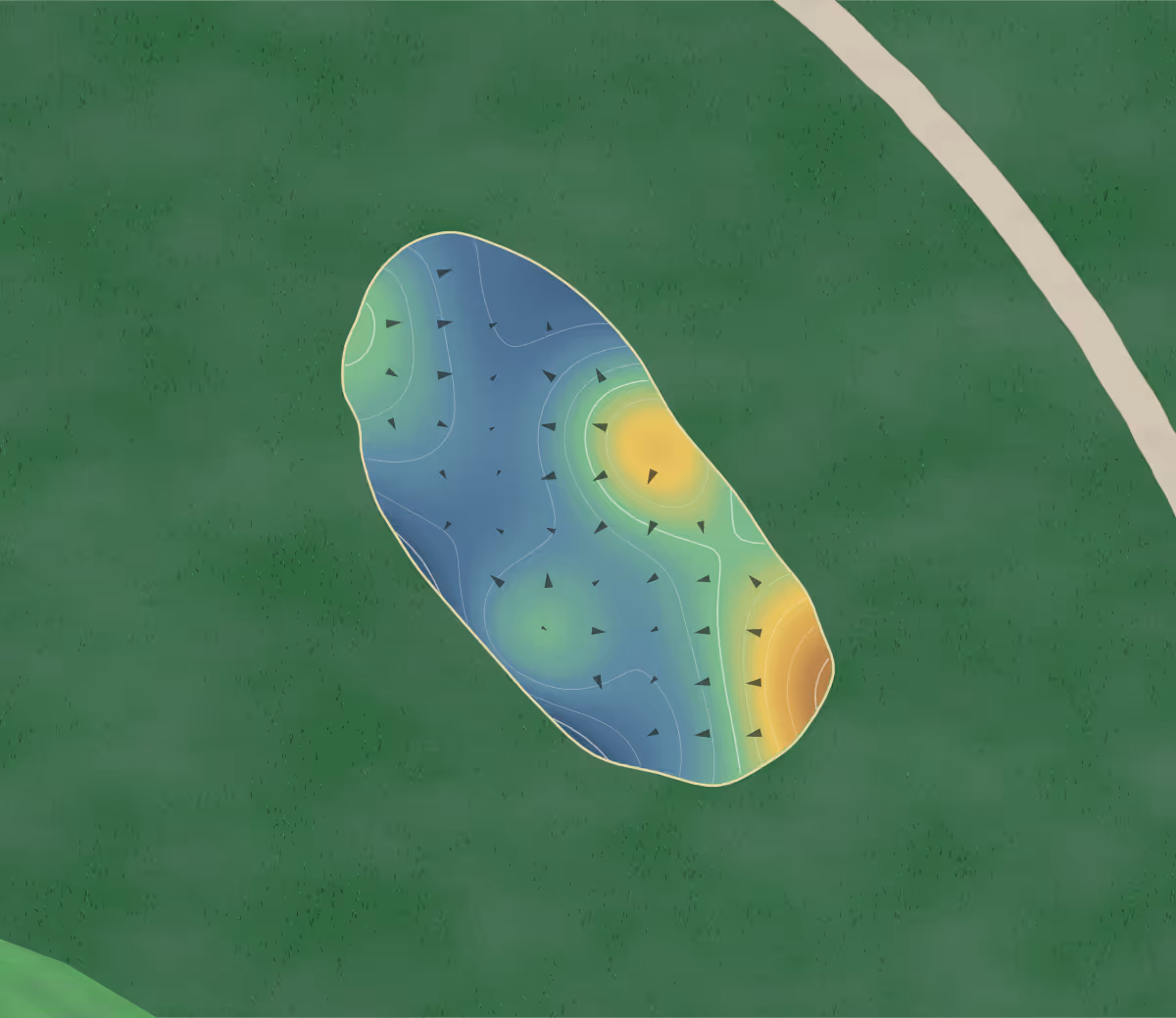 Green contour map of ClearCreek-The Practice Center in Franklin, Ohio — 163 elevation contours at a 3-inch interval with fall-line arrows, traced from 1-meter lidar