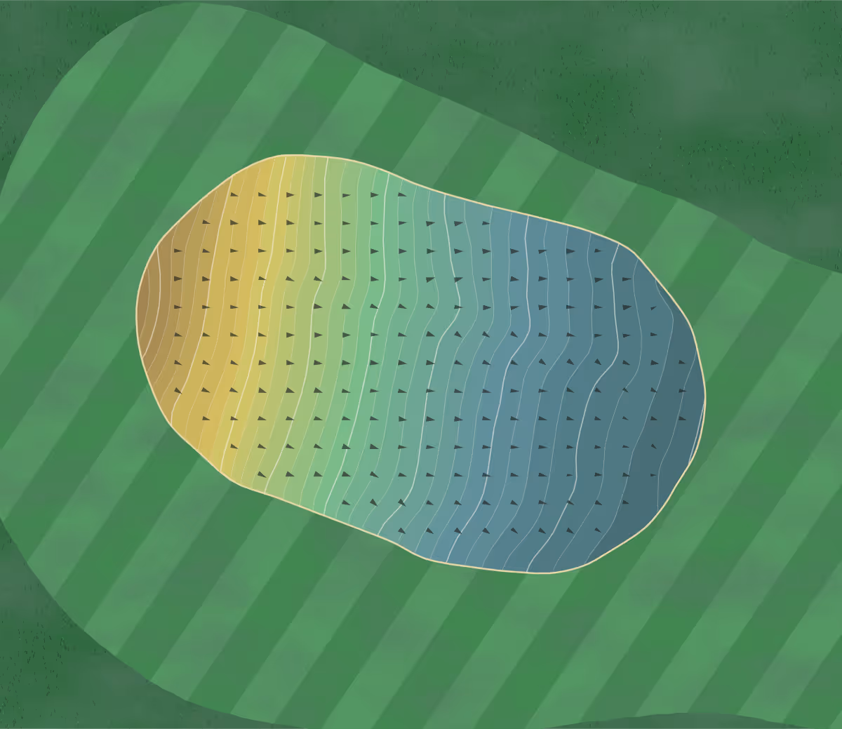 Green contour map of Clearview GC in Canton, Ohio — 329 elevation contours at a 3-inch interval with fall-line arrows, traced from 1-meter lidar