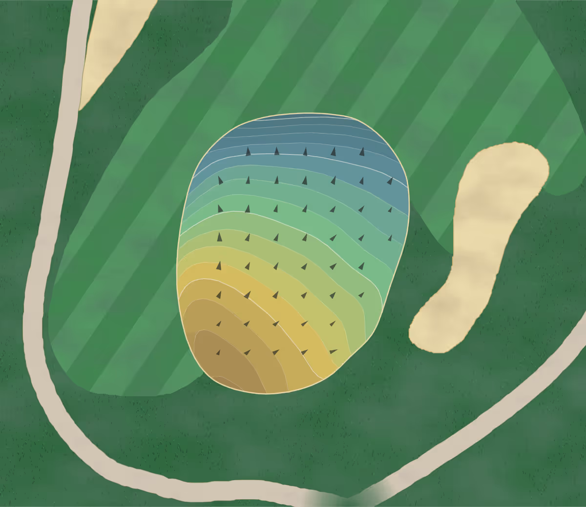 Green contour map of Clearwater CC in Clearwater, Florida — 207 elevation contours at a 3-inch interval with fall-line arrows, traced from 1-meter lidar