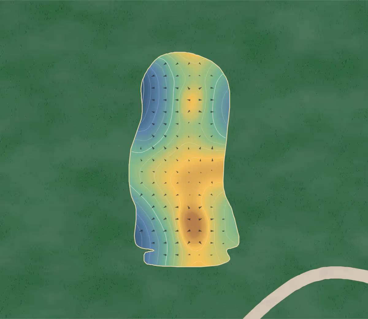 Green contour map of Cleburne in Cleburne, Texas: 195 elevation contours at a 3-inch interval with fall-line arrows, traced from 1-meter lidar
