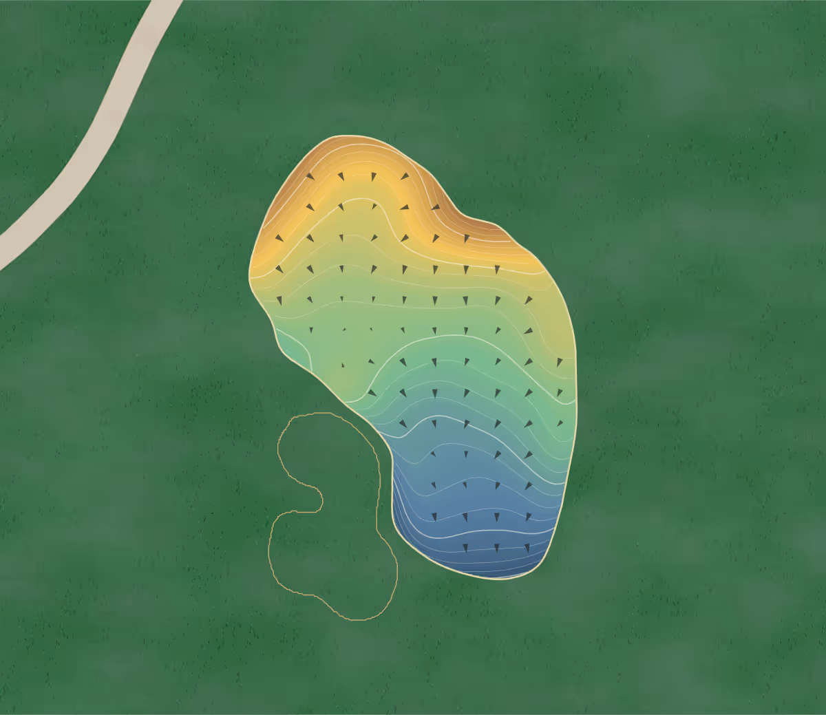 Green contour map of Keowee Falls in Salem, South Carolina: 518 elevation contours at a 3-inch interval with fall-line arrows, traced from 1-meter lidar