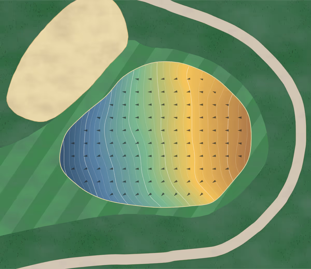 Green contour map of Clinton CC in Clinton, Illinois: 124 elevation contours at a 3-inch interval with fall-line arrows, traced from 1-meter lidar