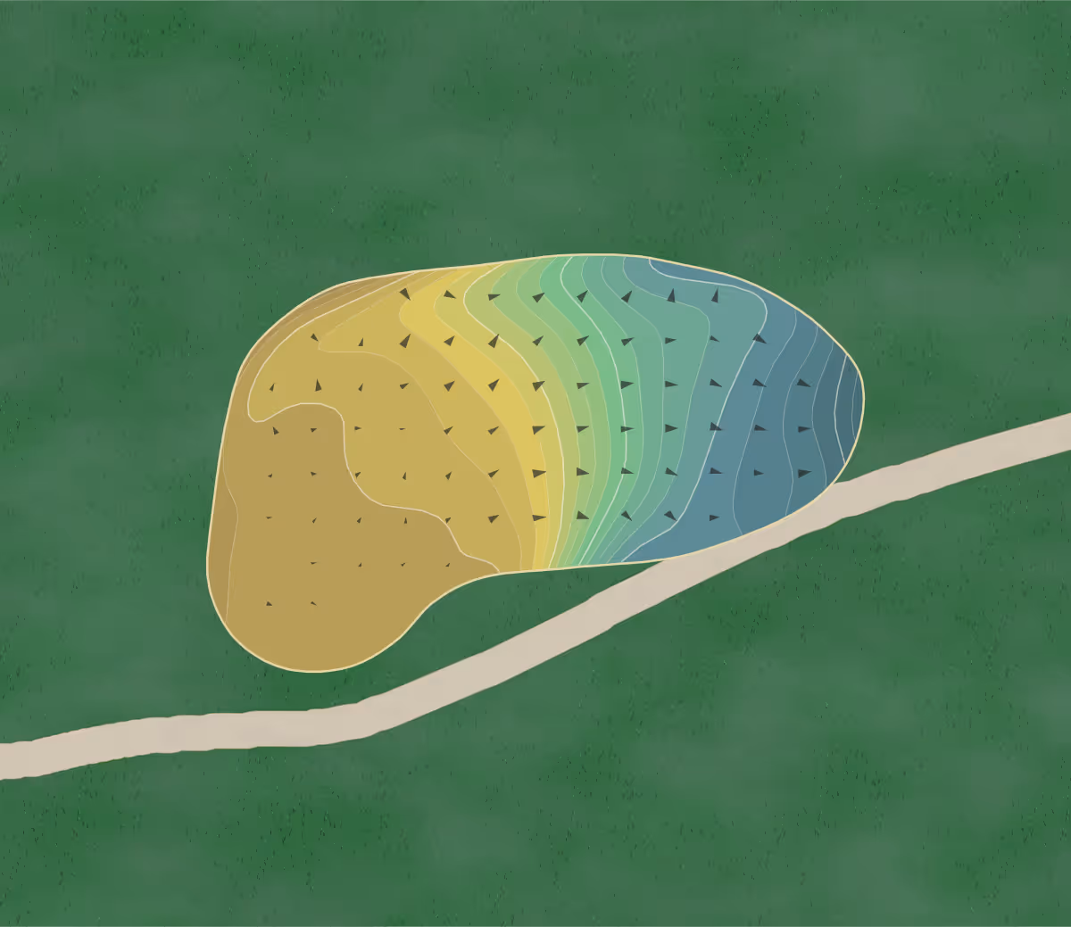 Green contour map of Clover Hill in Pittsburgh, Pennsylvania — 111 elevation contours at a 3-inch interval with fall-line arrows, traced from 1-meter lidar