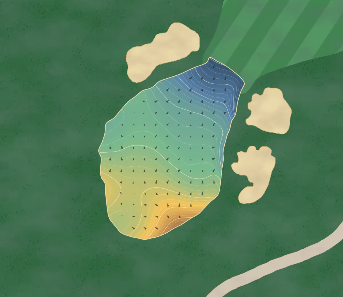 Green contour map of Bond Head North in Bond Head, Canada — 263 elevation contours at a 8-centimeter interval with fall-line arrows, traced from 1-meter lidar