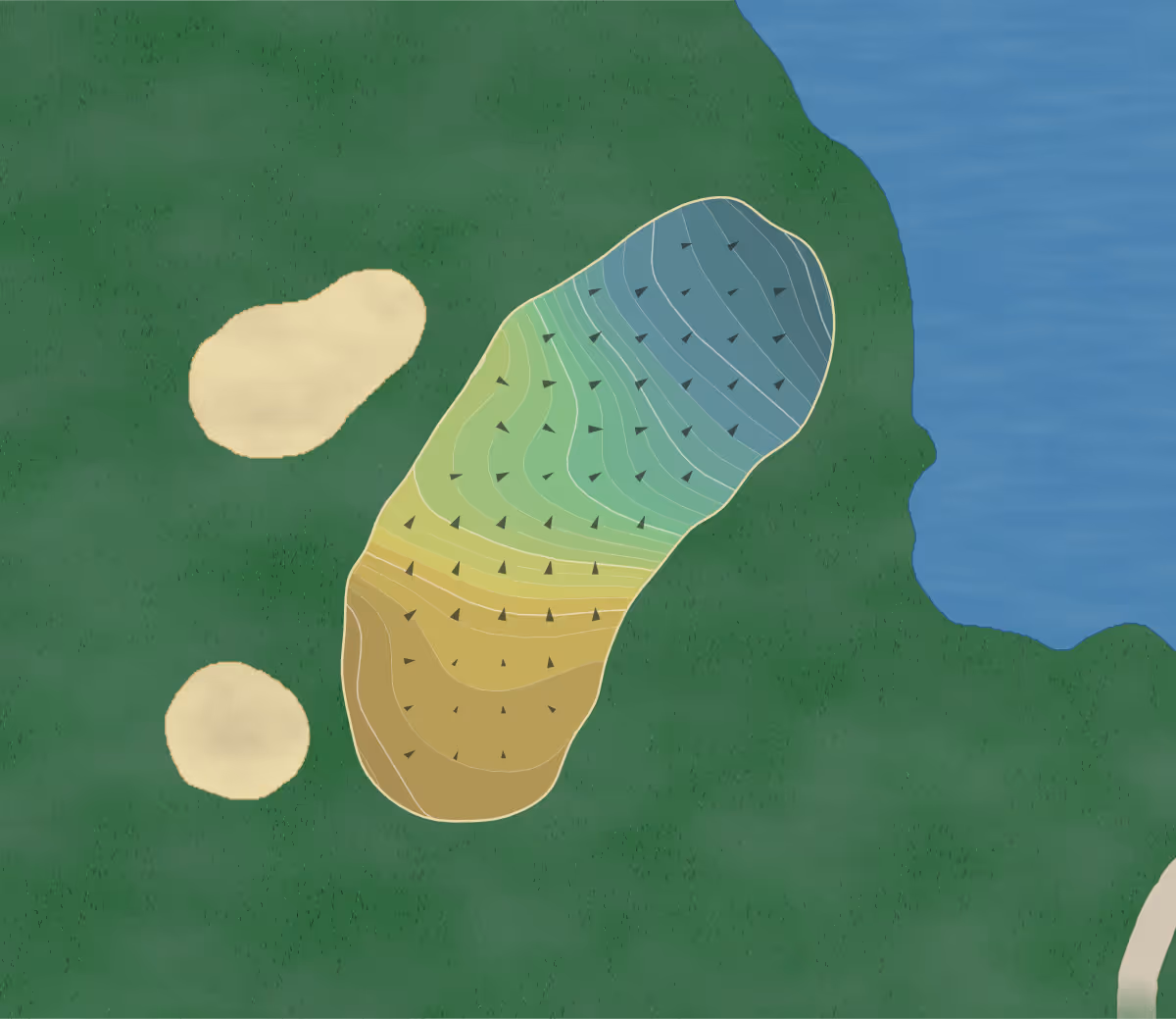 Green contour map of Pine Forest in Summerville, South Carolina — 239 elevation contours at a 3-inch interval with fall-line arrows, traced from 1-meter lidar
