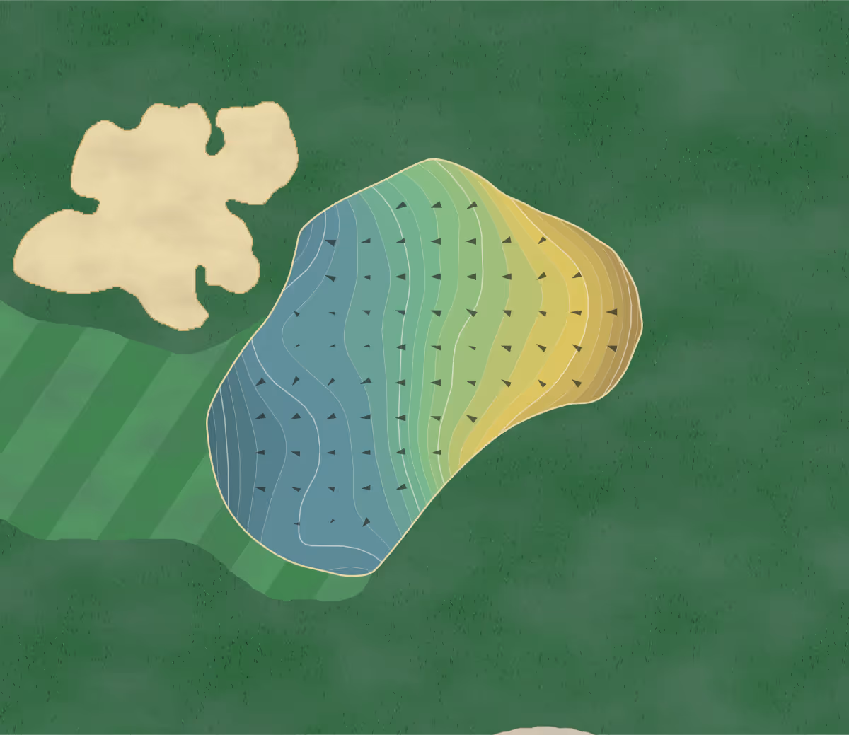 Green contour map of Club Creighton in Aldie, Virginia — 209 elevation contours at a 3-inch interval with fall-line arrows, traced from 1-meter lidar