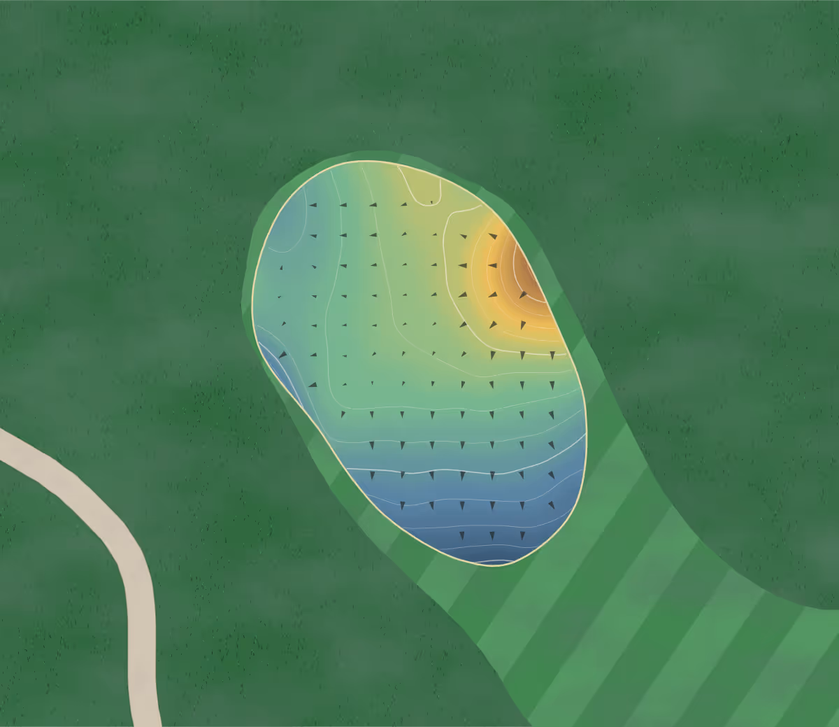 Green contour map of Baie-Comeau in Baie-Comeau, Canada — 166 elevation contours at a 8-centimeter interval with fall-line arrows, traced from 1-meter lidar