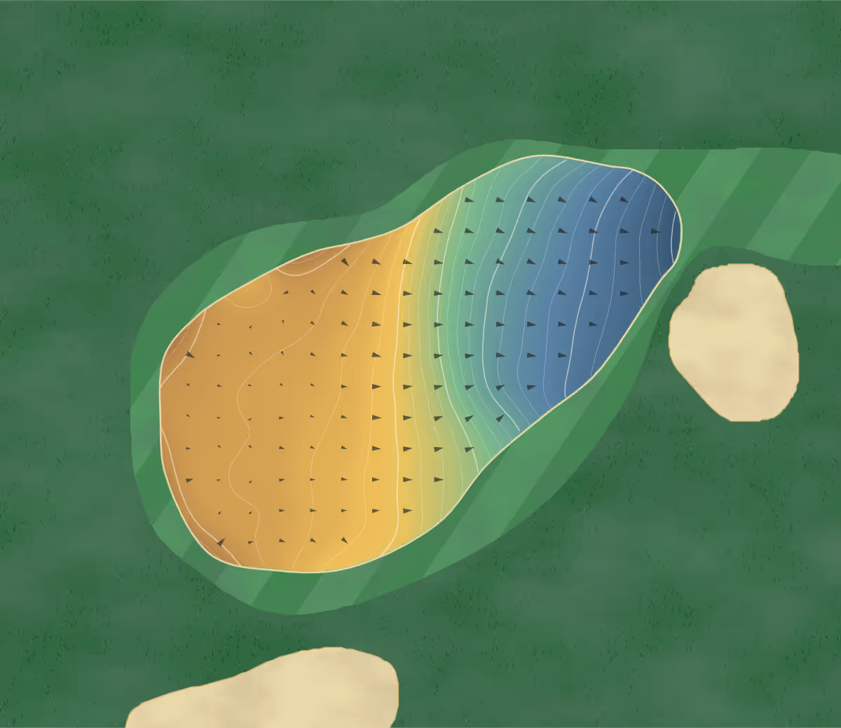 Green contour map of Champlain in Aylmer, Canada: 221 elevation contours at a 8-centimeter interval with fall-line arrows, traced from 1-meter lidar