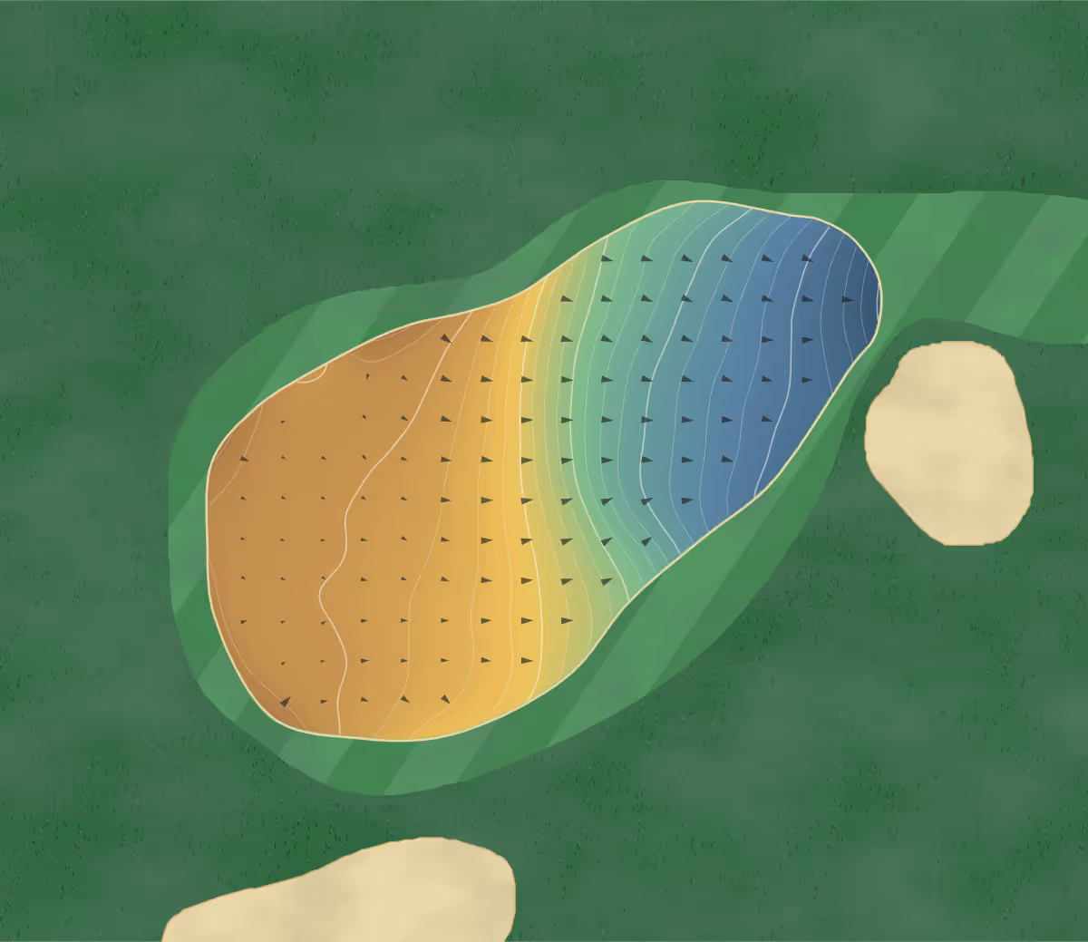Green contour map of Champlain in Aylmer, Canada — 220 elevation contours at a 8-centimeter interval with fall-line arrows, traced from 1-meter lidar