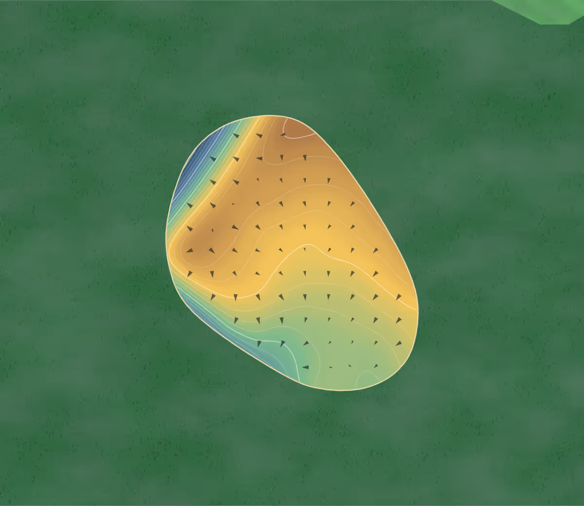 Green contour map of Beloeil in Beloeil, Canada — 232 elevation contours at a 8-centimeter interval with fall-line arrows, traced from 1-meter lidar