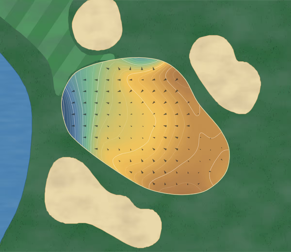 Green contour map of Vallée du Richelieu in Sainte-Julie, Canada: 528 elevation contours at a 8-centimeter interval with fall-line arrows, traced from 1-meter lidar