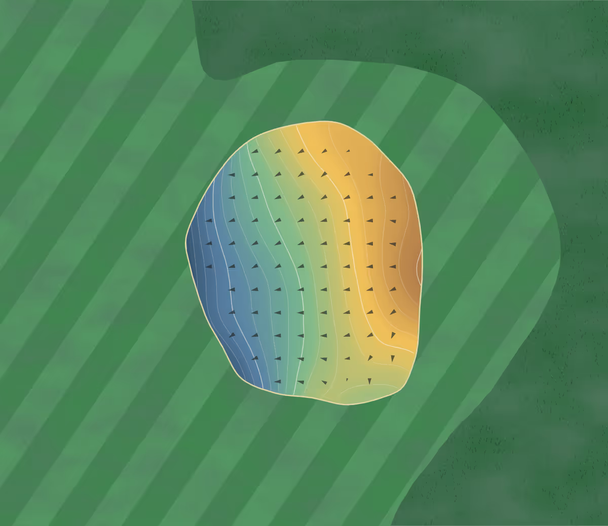 Green contour map of Matane in Matane, Canada: 17 elevation contours at a 8-centimeter interval with fall-line arrows, traced from 1-meter lidar