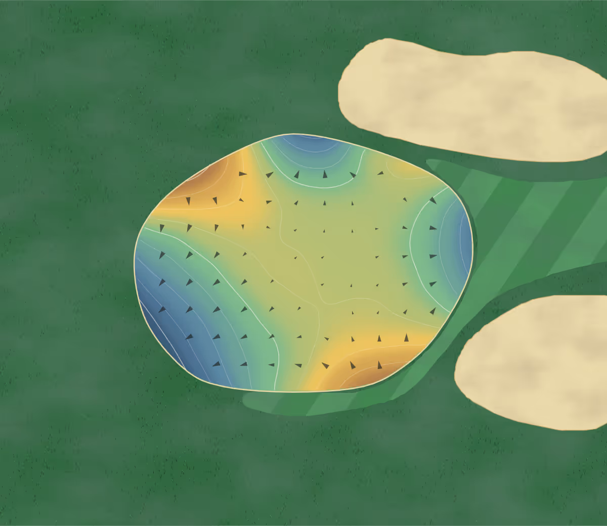 Green contour map of Napierville in Napierville, Canada — 186 elevation contours at a 8-centimeter interval with fall-line arrows, traced from 1-meter lidar