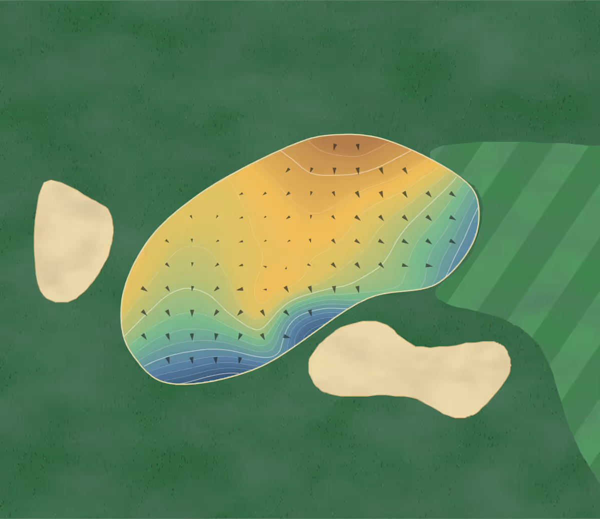Green contour map of Plessiville in Plessisville, Canada: 243 elevation contours at a 8-centimeter interval with fall-line arrows, traced from 1-meter lidar