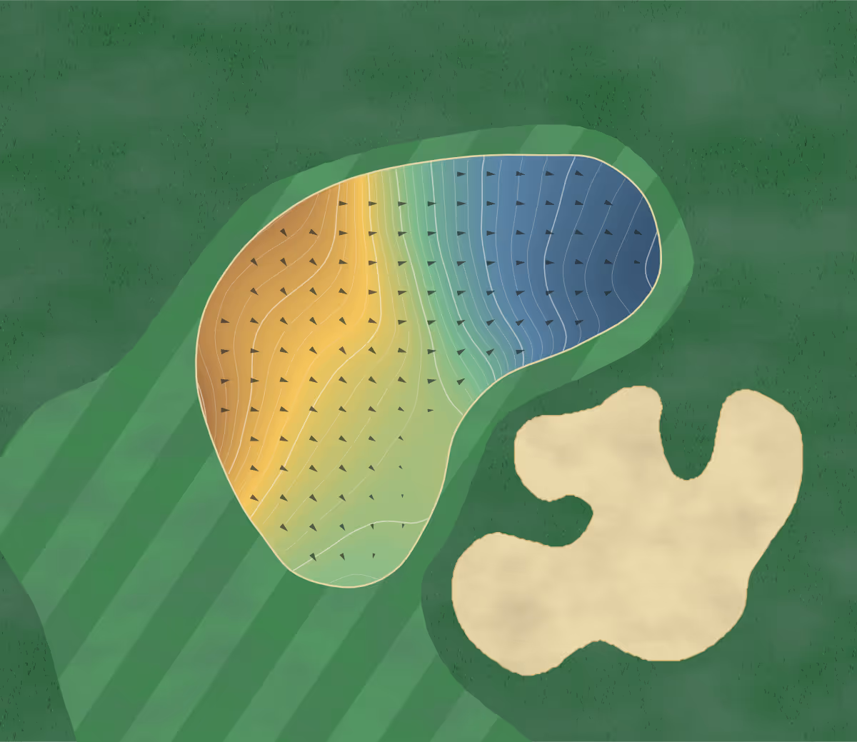 Green contour map of Manoir Richelieu in La Malbaie, Canada: 249 elevation contours at a 8-centimeter interval with fall-line arrows, traced from 1-meter lidar