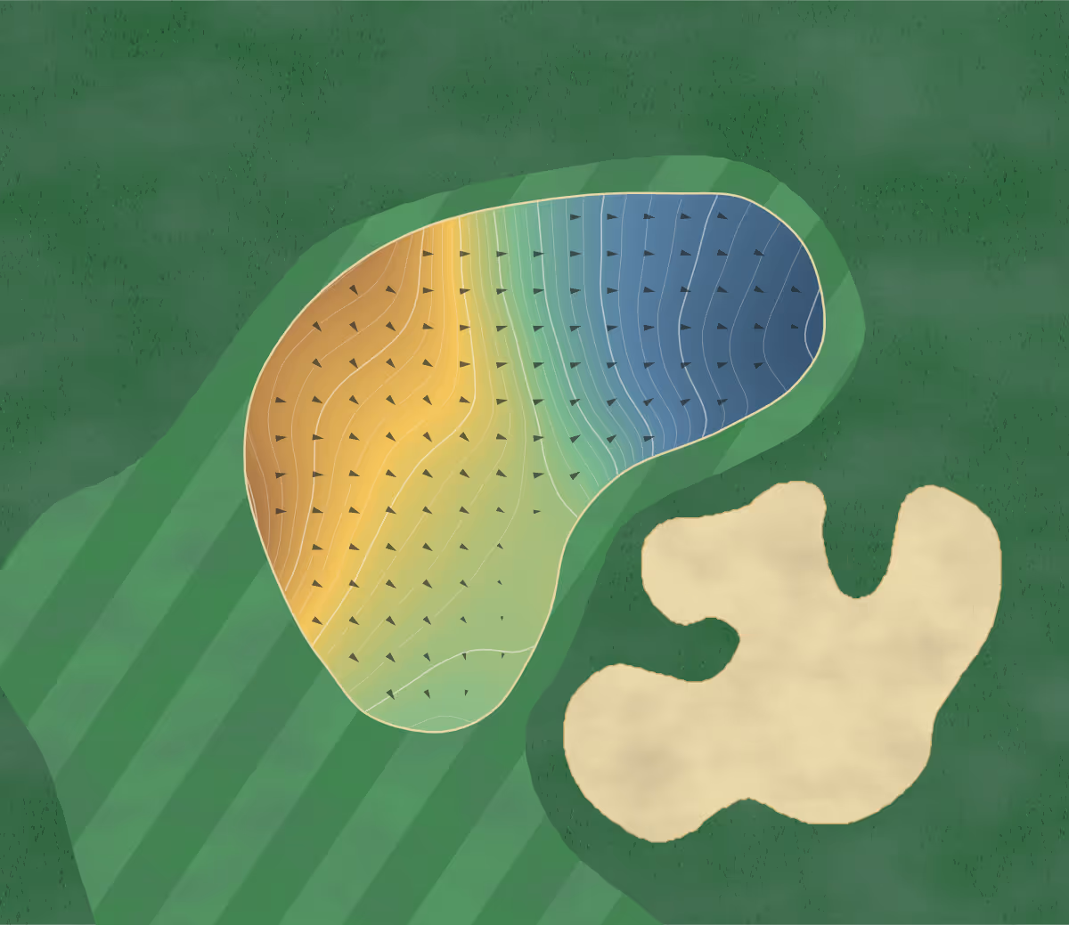 Green contour map of Manoir Richelieu in Charlevoix, Canada — 249 elevation contours at a 8-centimeter interval with fall-line arrows, traced from 1-meter lidar