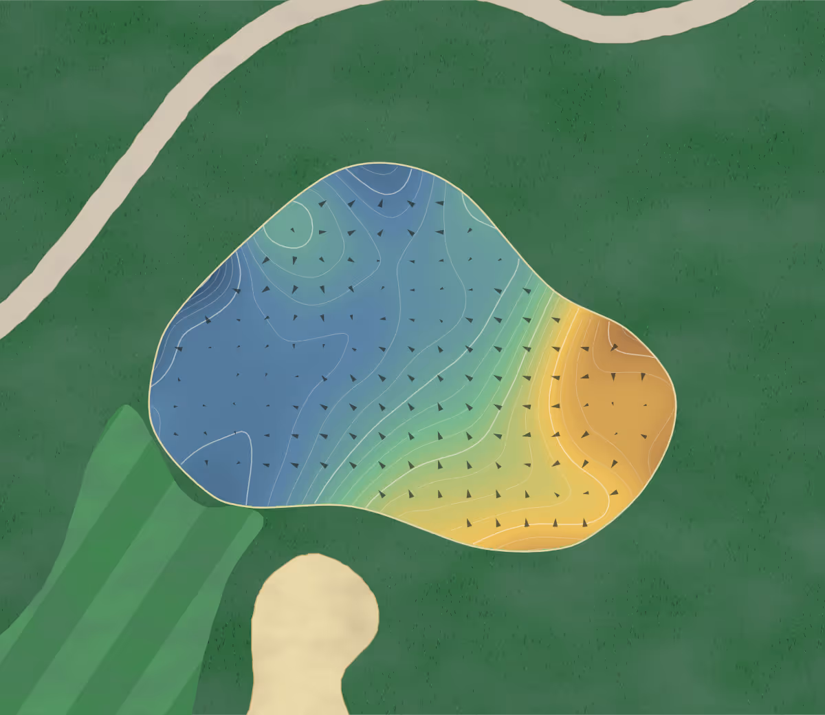 Green contour map of Falcon in Hudson, Canada: 164 elevation contours at a 8-centimeter interval with fall-line arrows, traced from 1-meter lidar