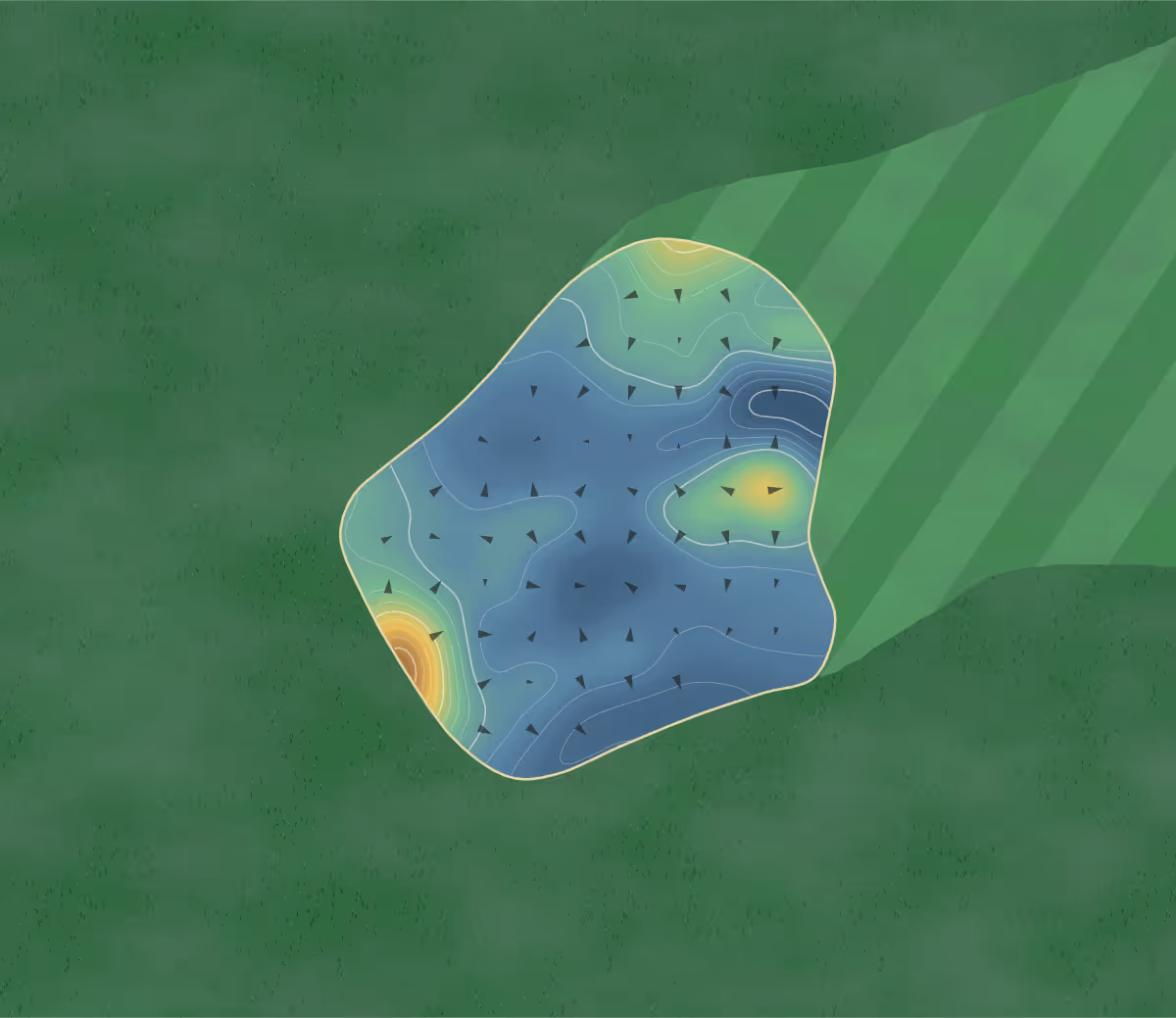 Green contour map of Gatineau in Gatineau, Canada: 170 elevation contours at a 8-centimeter interval with fall-line arrows, traced from 1-meter lidar