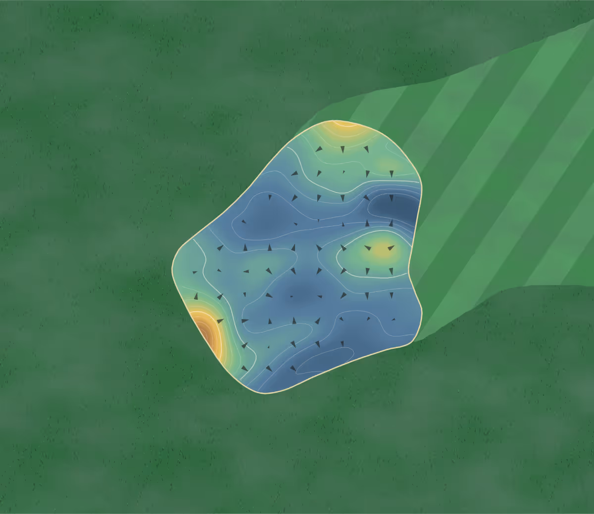 Green contour map of Gatineau in Gatineau, Canada — 171 elevation contours at a 8-centimeter interval with fall-line arrows, traced from 1-meter lidar