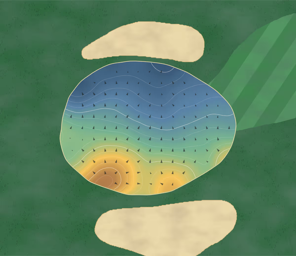 Green contour map of L'Empress in Rimouski, Canada — 162 elevation contours at a 8-centimeter interval with fall-line arrows, traced from 1-meter lidar