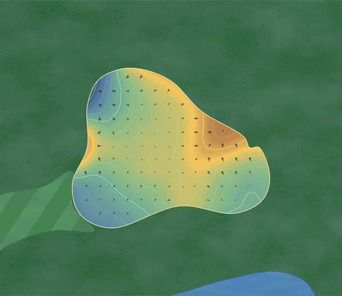 Green contour map of La Madeleine in Sainte-Madeleine, Canada: 278 elevation contours at a 8-centimeter interval with fall-line arrows, traced from 1-meter lidar
