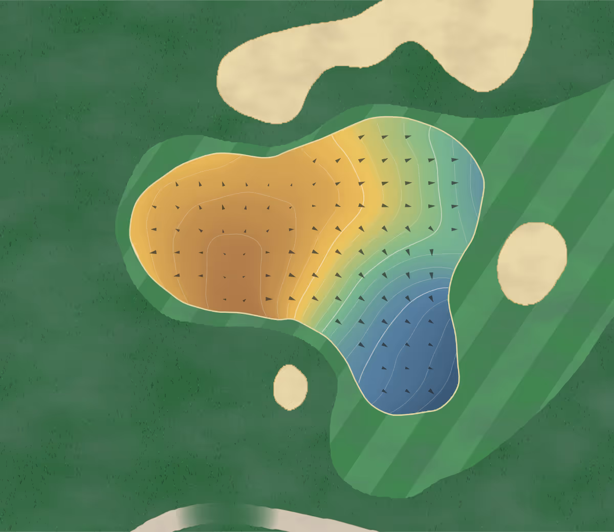 Green contour map of Le Blainvillier in Blainville, Canada — 184 elevation contours at a 8-centimeter interval with fall-line arrows, traced from 1-meter lidar