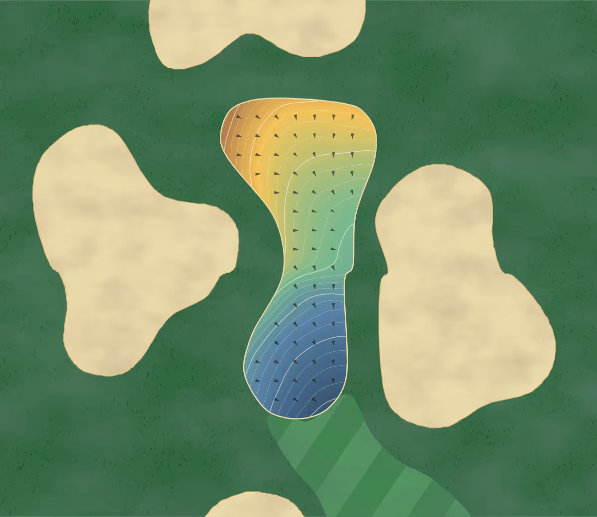 Green contour map of Le Marthelinois in Trois-Rivières, Canada: 160 elevation contours at a 8-centimeter interval with fall-line arrows, traced from 1-meter lidar