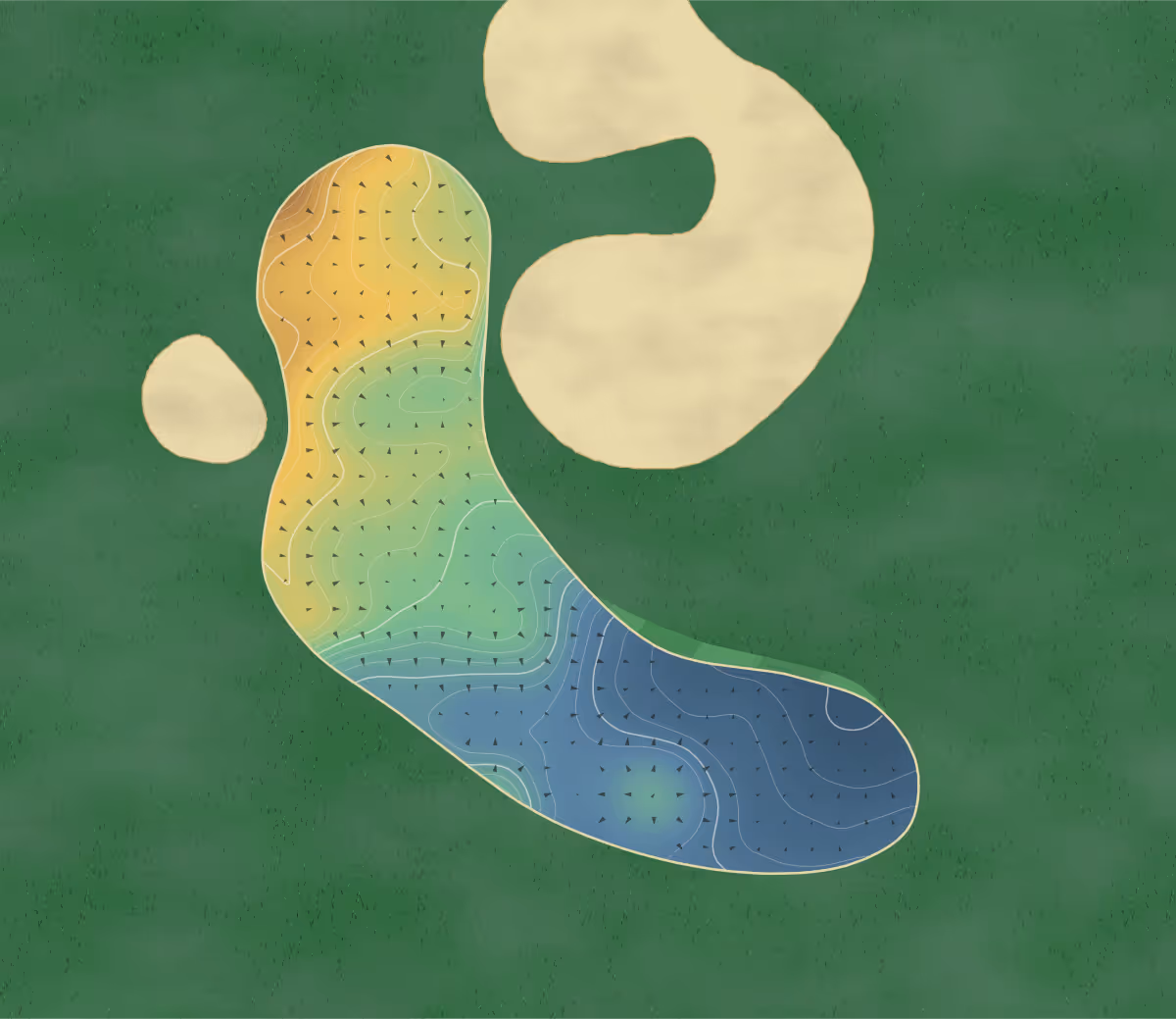 Green contour map of Les Quatre Domaines in Mirabel, Canada: 102 elevation contours at a 8-centimeter interval with fall-line arrows, traced from 1-meter lidar