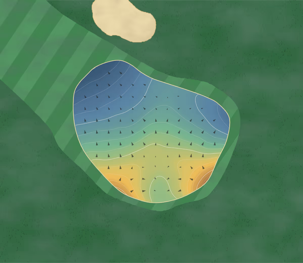 Green contour map of Lorette in Loretteville, Canada: 172 elevation contours at a 8-centimeter interval with fall-line arrows, traced from 1-meter lidar