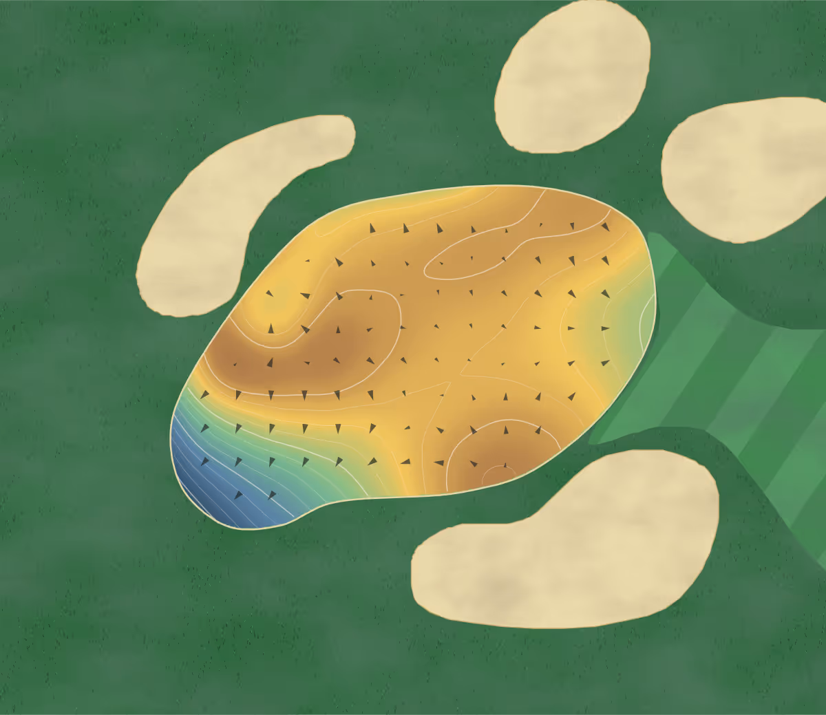 Green contour map of Louiseville in Louiseville, Canada — 109 elevation contours at a 8-centimeter interval with fall-line arrows, traced from 1-meter lidar