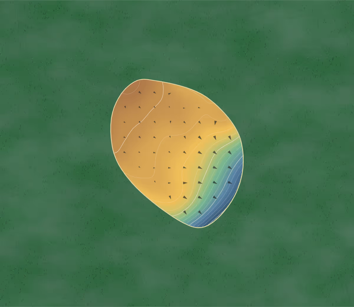 Green contour map of Matagami in Matagami, Canada: 33 elevation contours at a 8-centimeter interval with fall-line arrows, traced from 1-meter lidar