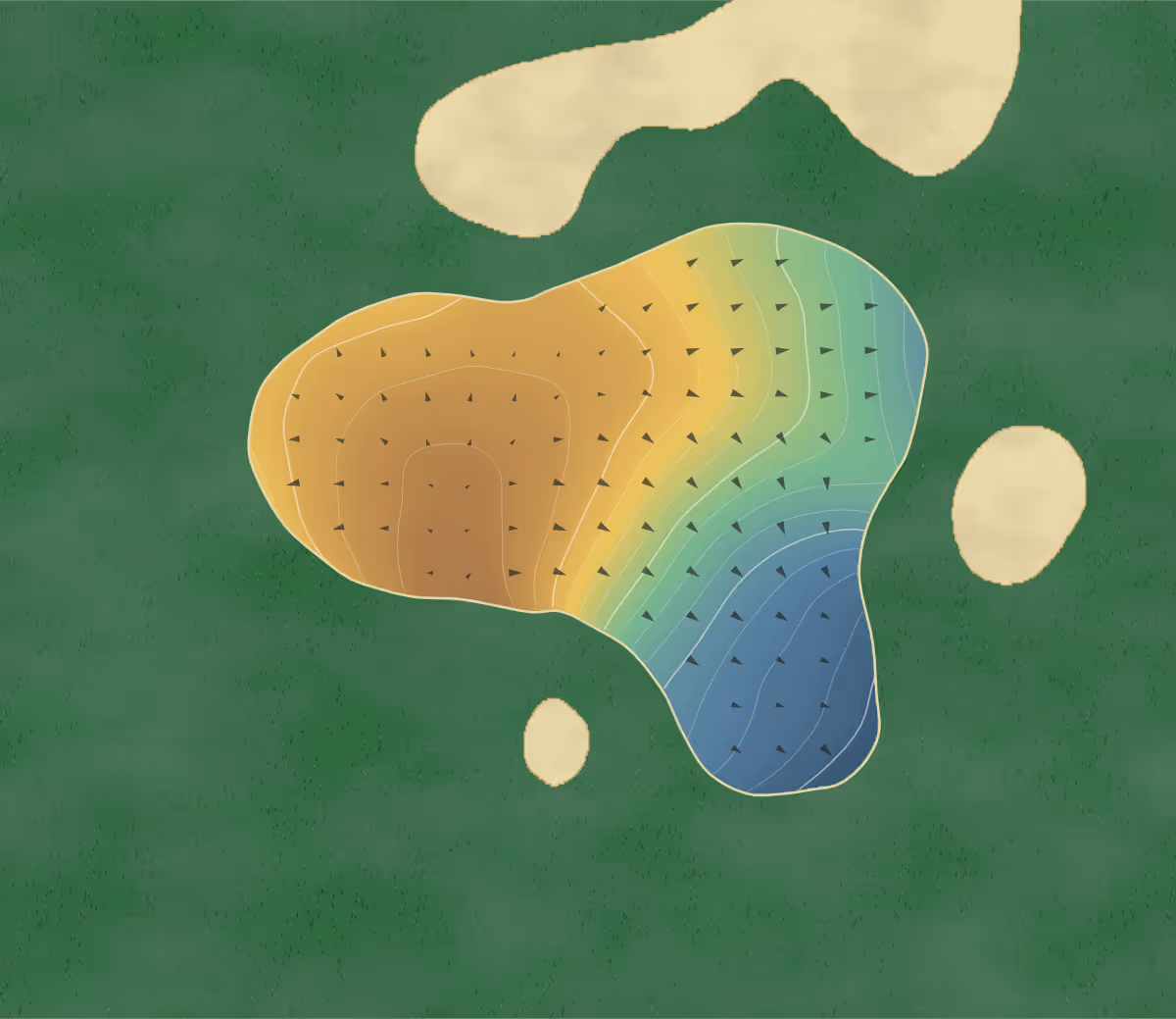 Green contour map of Mirabel in Mirabel, Canada — 155 elevation contours at a 8-centimeter interval with fall-line arrows, traced from 1-meter lidar
