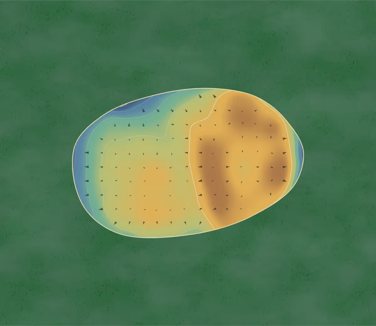 Green contour map of Mont-Gabriel in Sainte-Adèle, Canada: 6 elevation contours at a 8-centimeter interval with fall-line arrows, traced from 1-meter lidar