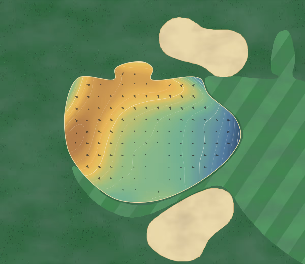 Green contour map of Revermont in Amqui, Canada — 123 elevation contours at a 8-centimeter interval with fall-line arrows, traced from 1-meter lidar