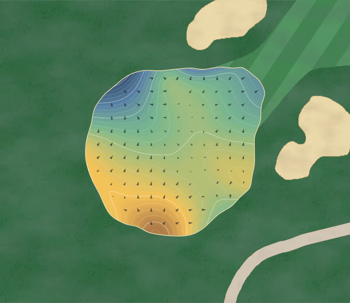 Green contour map of Sainte-Marie in Sainte-Marie, Canada — 274 elevation contours at a 8-centimeter interval with fall-line arrows, traced from 1-meter lidar