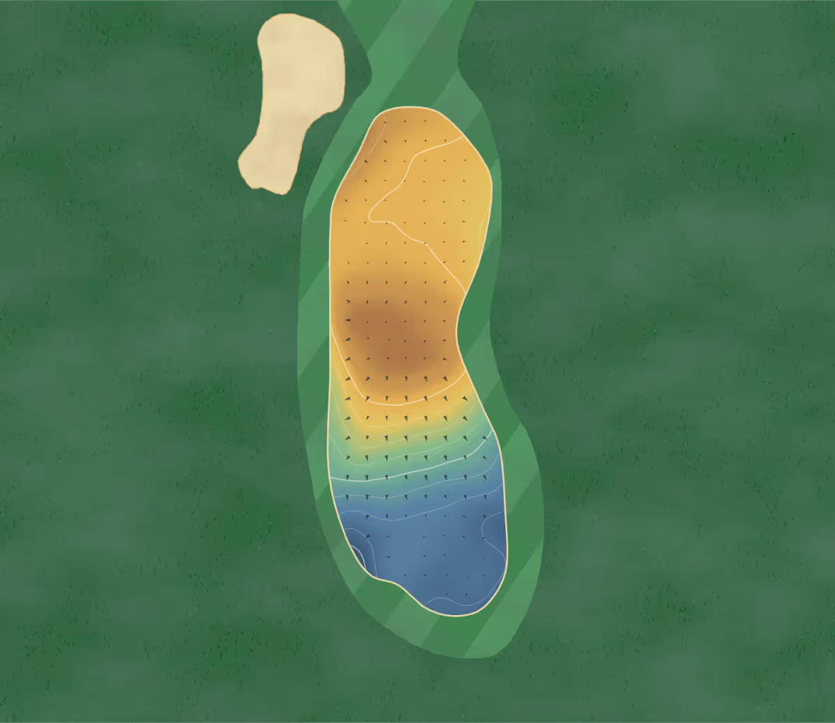 Green contour map of Tecumseh in Gatineau, Canada — 160 elevation contours at a 8-centimeter interval with fall-line arrows, traced from 1-meter lidar