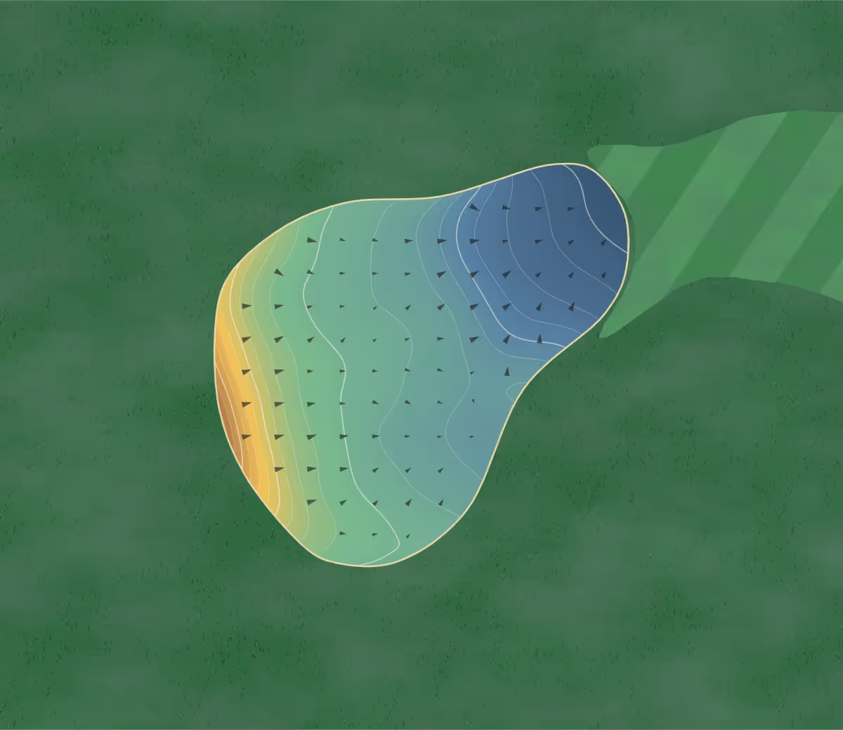 Green contour map of Val-Morin in Val-Morin, Canada — 176 elevation contours at a 8-centimeter interval with fall-line arrows, traced from 1-meter lidar