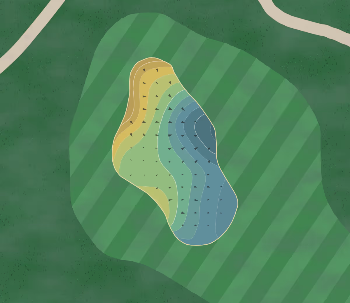 Green contour map of Club Forest in Broken Arrow, Oklahoma — 178 elevation contours at a 3-inch interval with fall-line arrows, traced from 1-meter lidar
