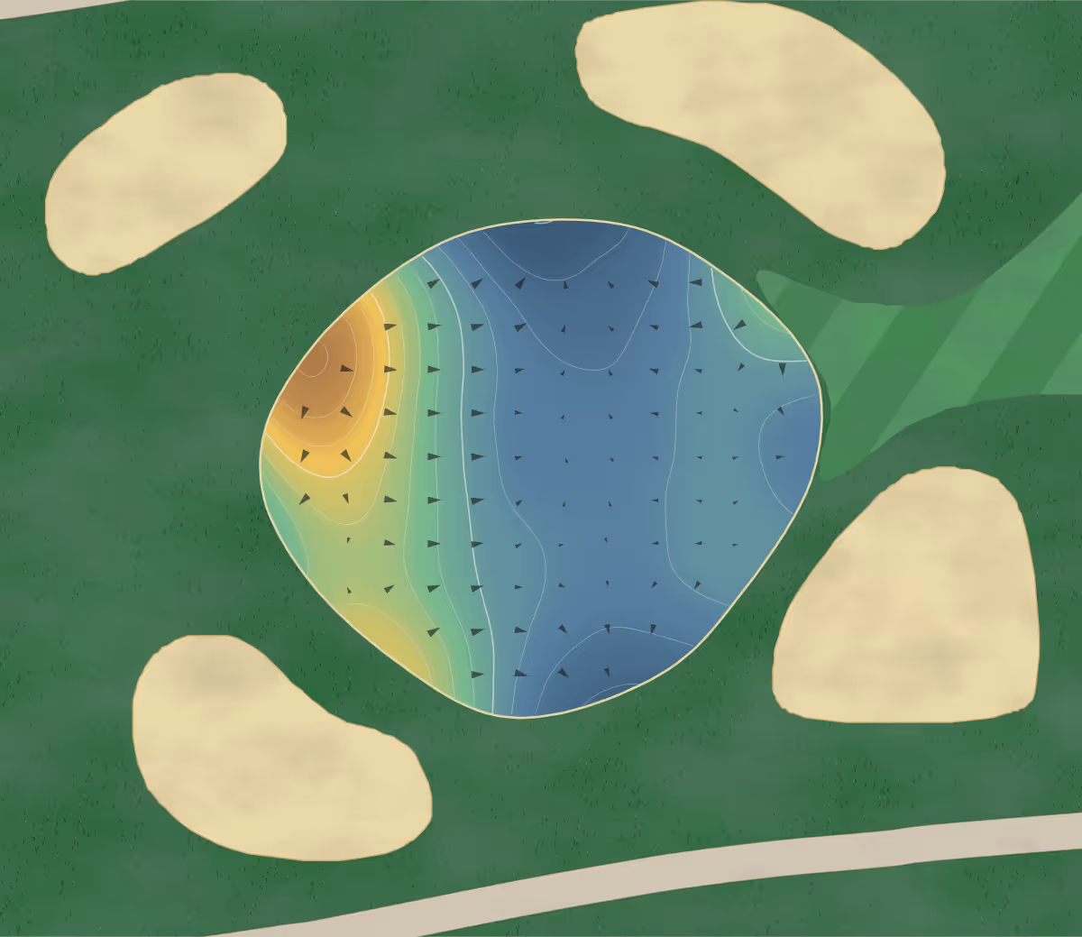 Green contour map of Hotel in Nominigue, Canada: 142 elevation contours at a 8-centimeter interval with fall-line arrows, traced from 1-meter lidar