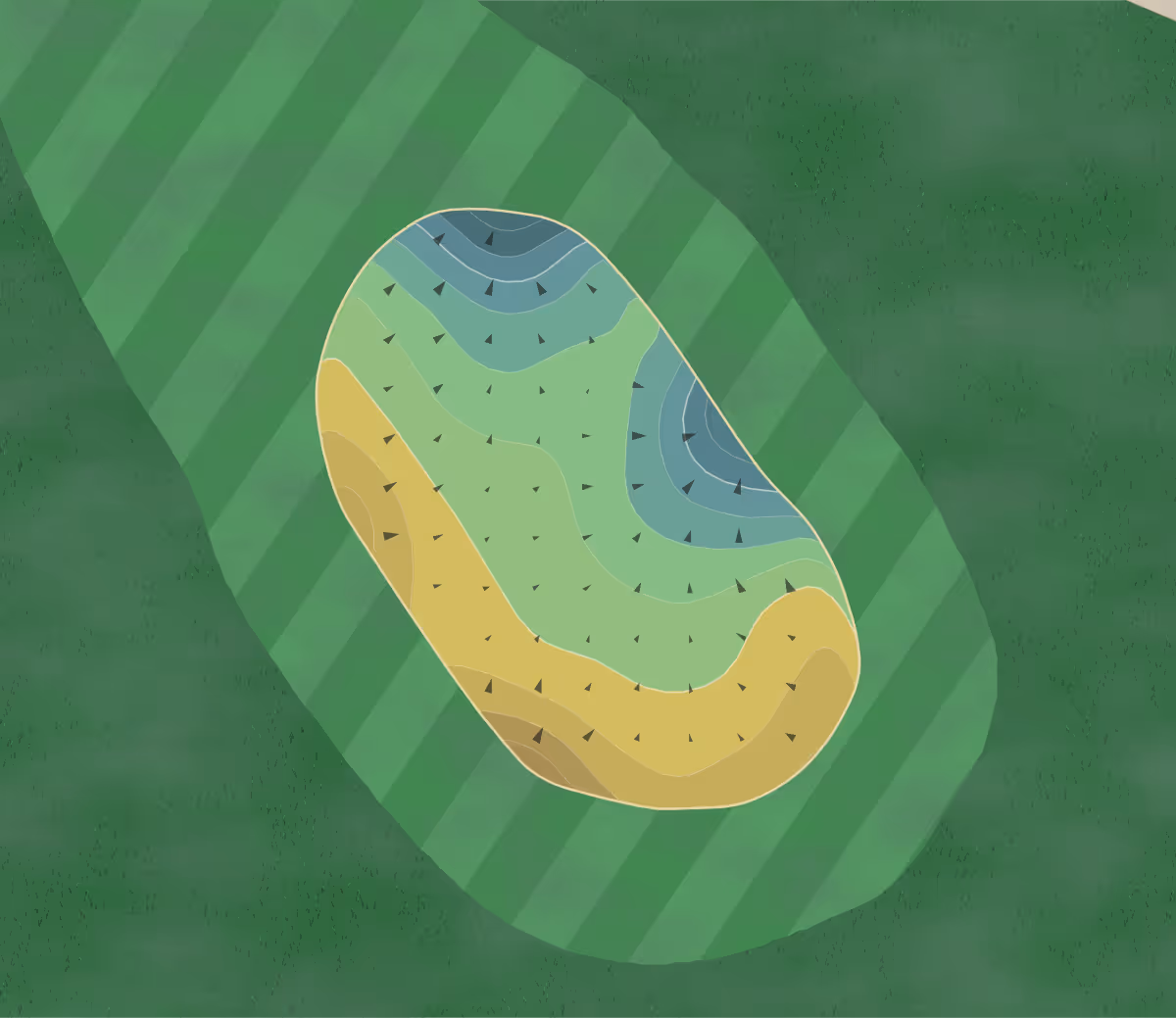 Green contour map of Club Huntington in Shreveport, Louisiana — 181 elevation contours at a 3-inch interval with fall-line arrows, traced from 1-meter lidar