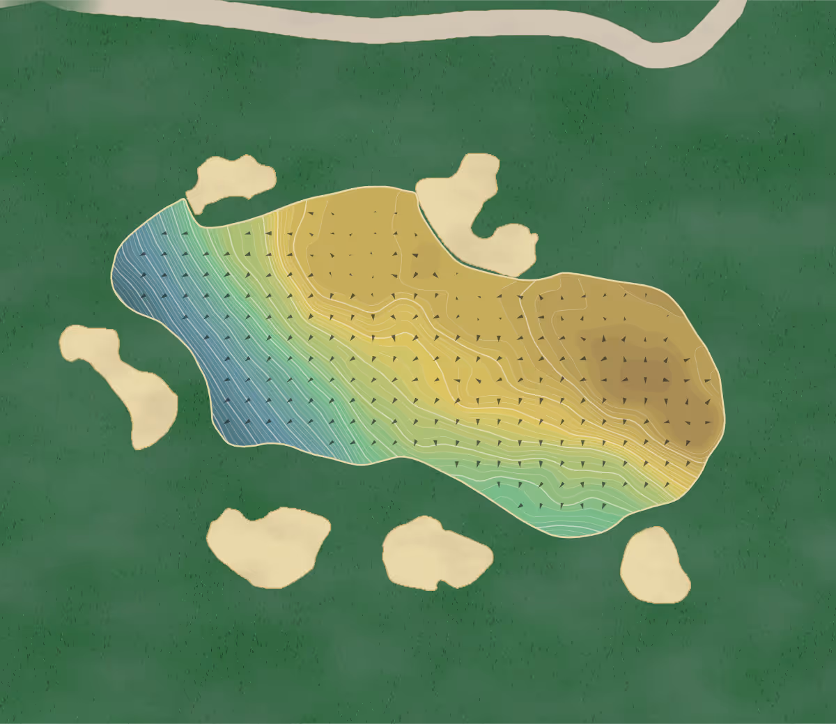 Green contour map of Club Lac in Oconomowoc, Wisconsin — 265 elevation contours at a 3-inch interval with fall-line arrows, traced from 1-meter lidar