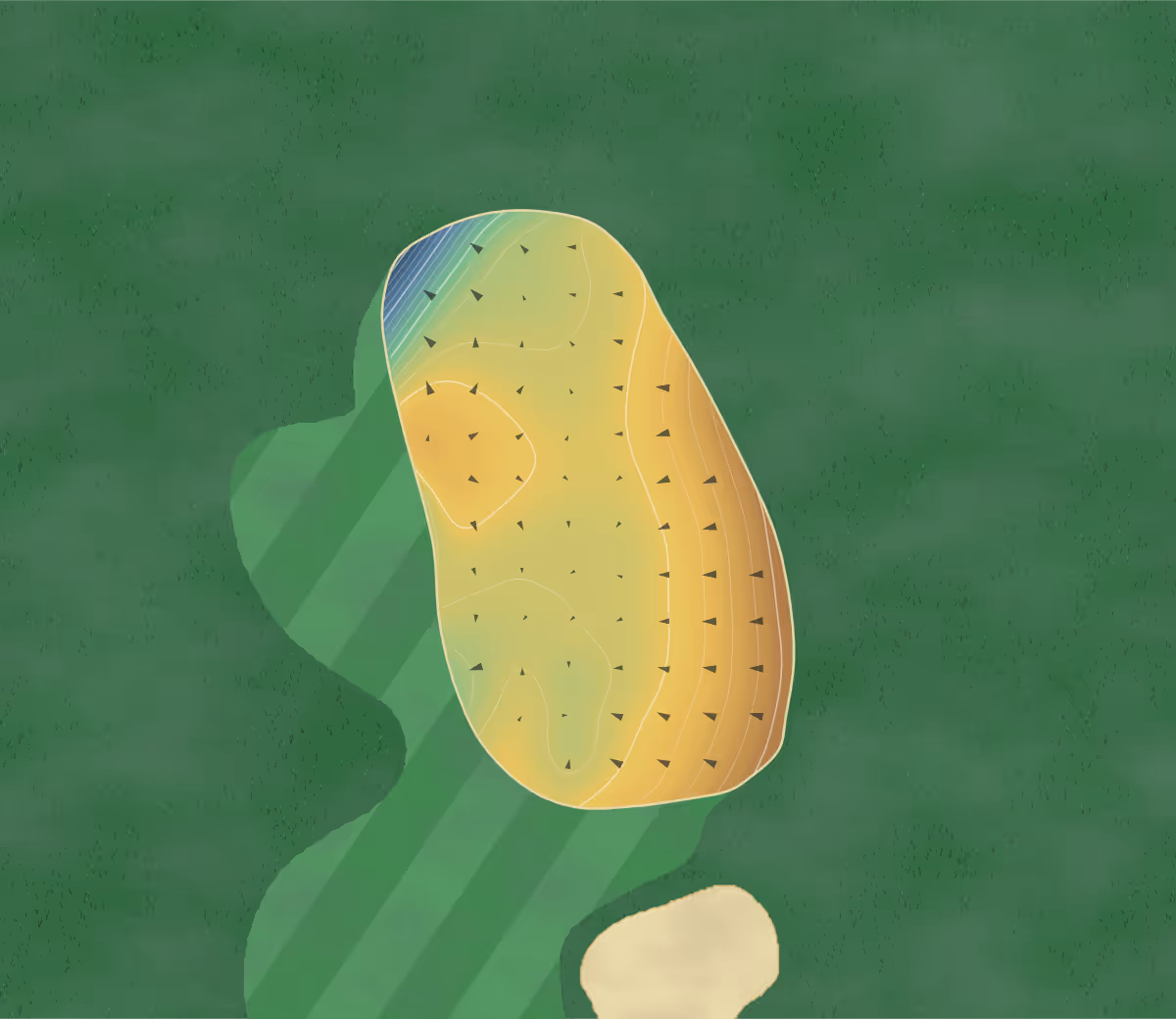 Green contour map of Club Old in Camdenton, Missouri — 213 elevation contours at a 3-inch interval with fall-line arrows, traced from 1-meter lidar