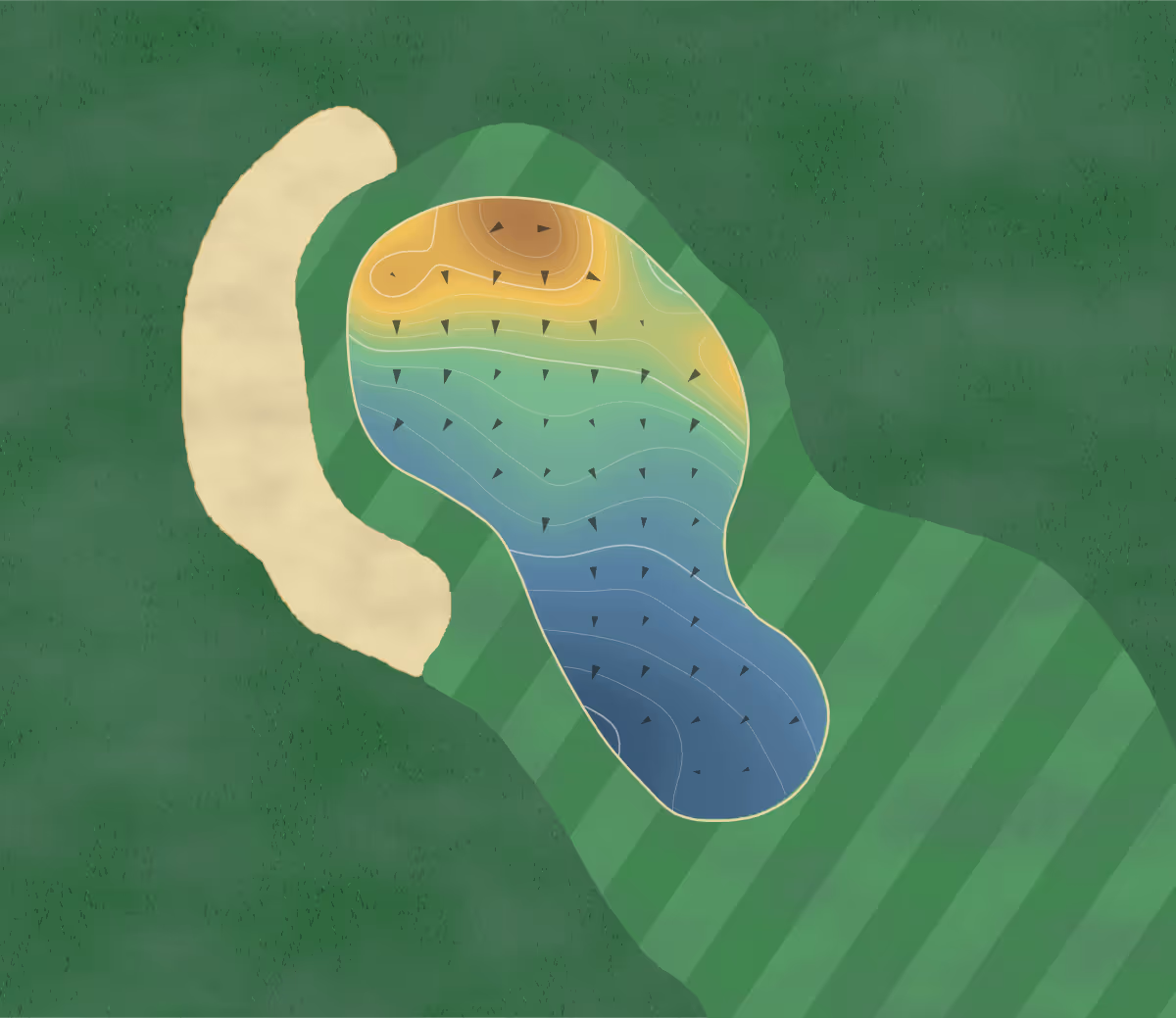 Green contour map of Club Pelican Bay in Naples, Florida — 173 elevation contours at a 3-inch interval with fall-line arrows, traced from 1-meter lidar