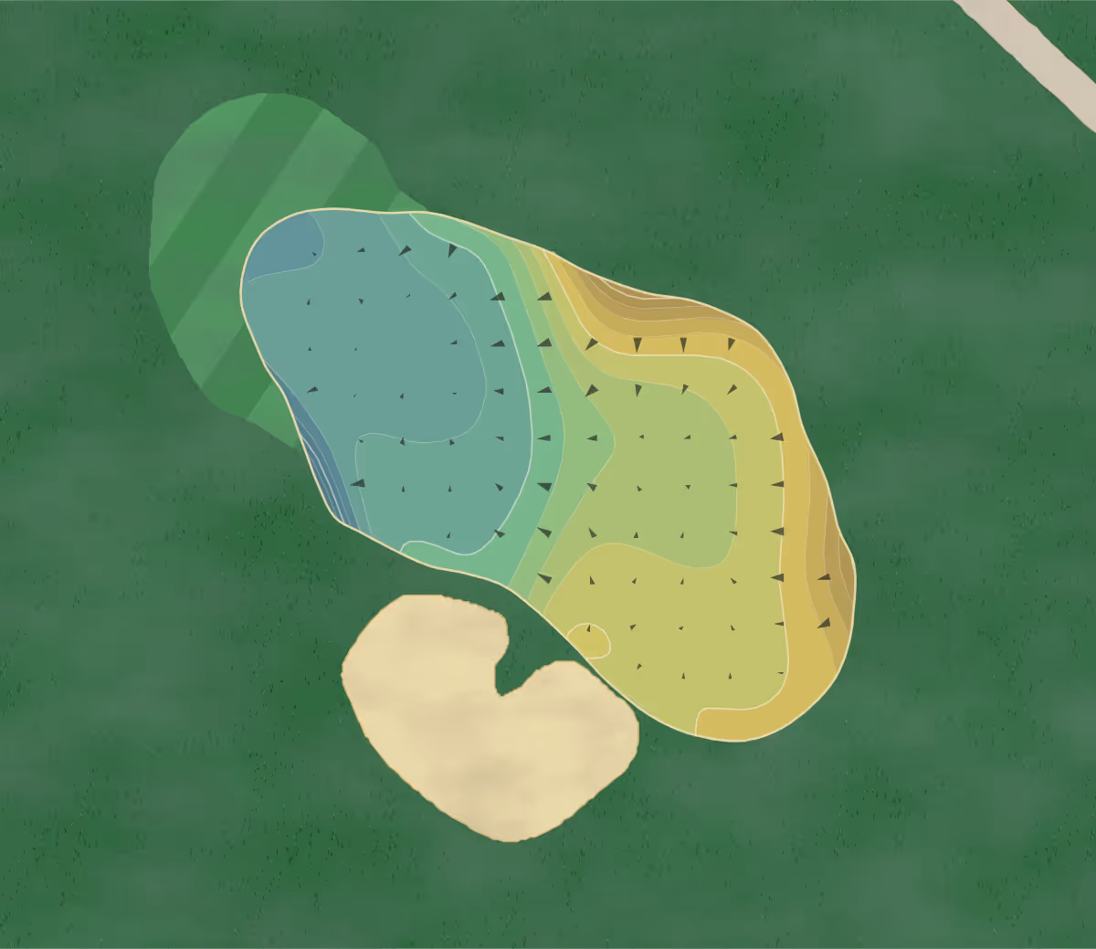 Green contour map of Club Porto in Sunrise Beach, Missouri — 241 elevation contours at a 3-inch interval with fall-line arrows, traced from 1-meter lidar