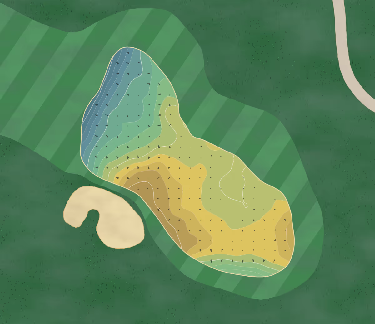 Green contour map of Club Savannah in Savannah, Georgia — 182 elevation contours at a 3-inch interval with fall-line arrows, traced from 1-meter lidar