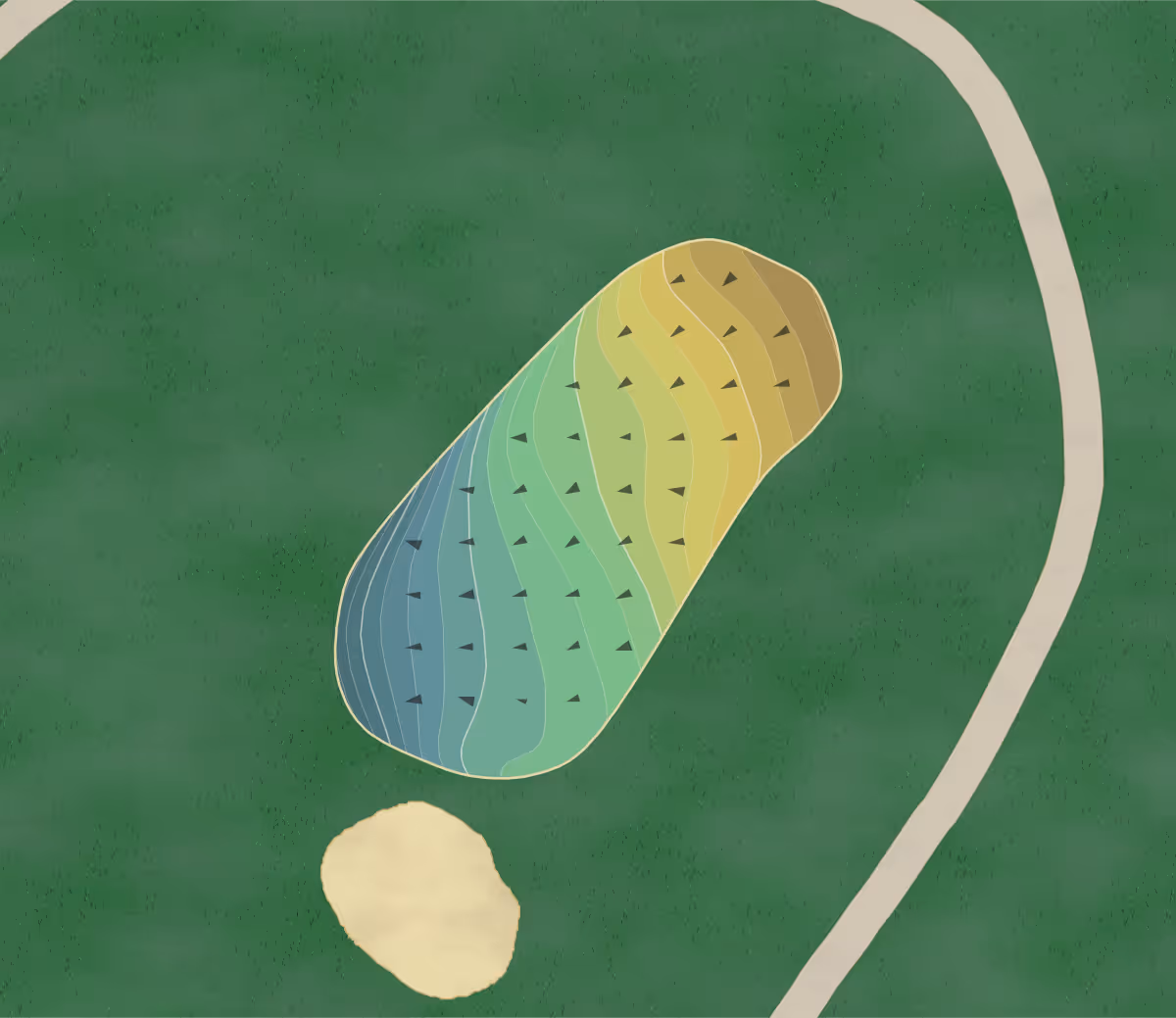 Green contour map of Club Shadow in Aliquippa, Pennsylvania — 190 elevation contours at a 3-inch interval with fall-line arrows, traced from 1-meter lidar