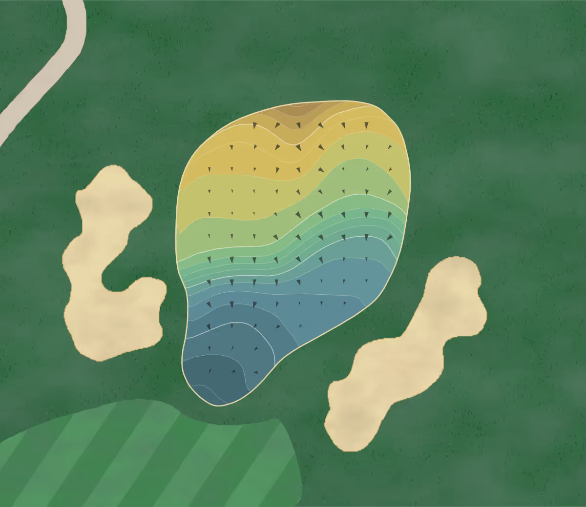 Green contour map of Viniterra in New Kent, Virginia — 211 elevation contours at a 3-inch interval with fall-line arrows, traced from 1-meter lidar