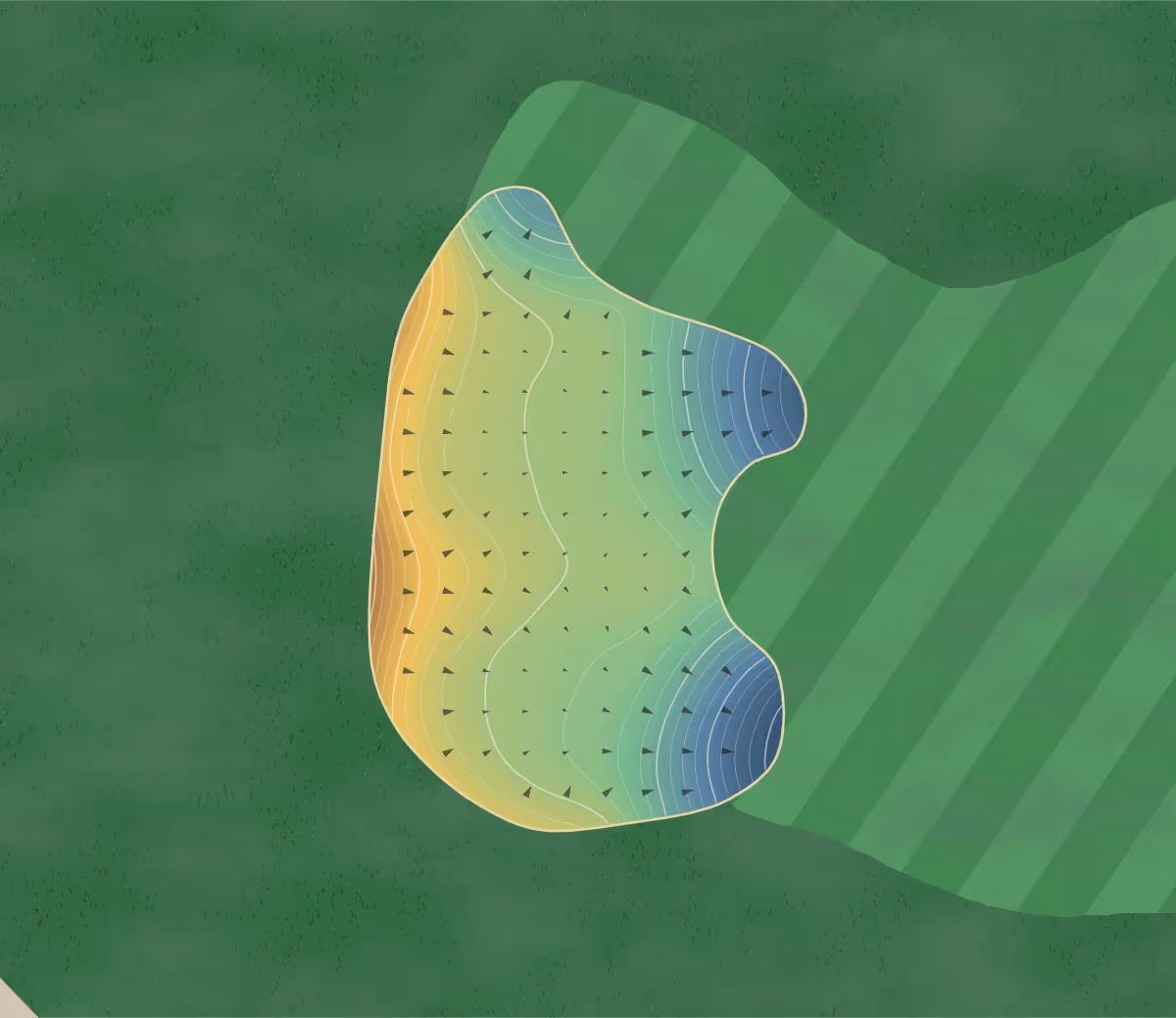 Green contour map of ClubCorp Colorado in Aurora, Colorado: 207 elevation contours at a 3-inch interval with fall-line arrows, traced from 1-meter lidar